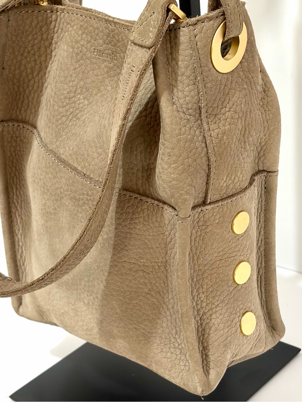 Hammitt Davis Medium Shoulder Bag In Natural Grey Nubuck Brushed Gold Hardware - Picture 10 of 11